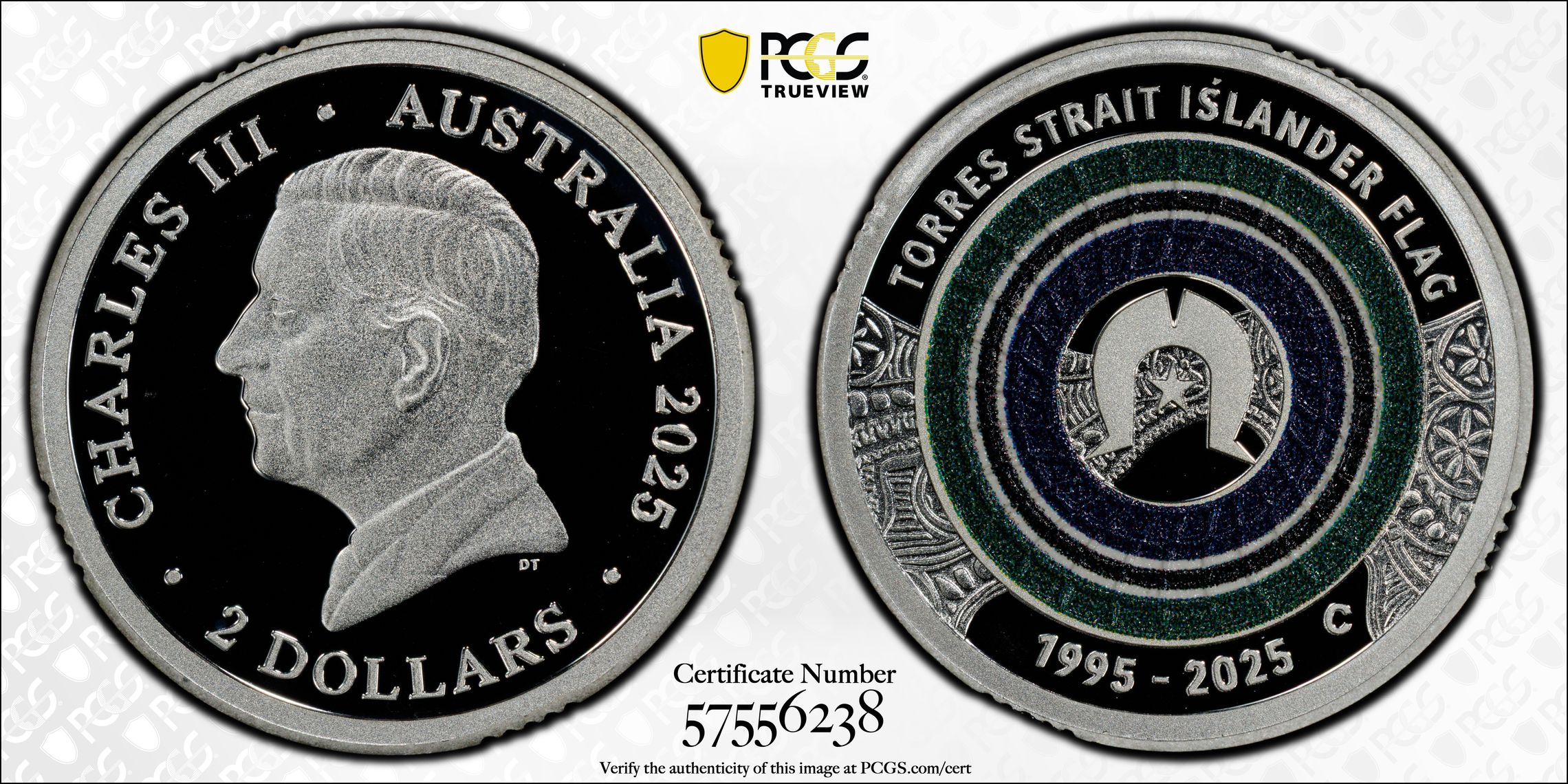Torres Strait Islander Flag Colourised Silver, Two Dollar, 2025-C, PCGS PR69DCAM