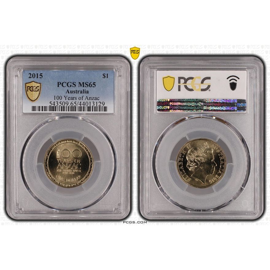 100 Years of Anzac, One Dollar, 2015, PCGS MS65