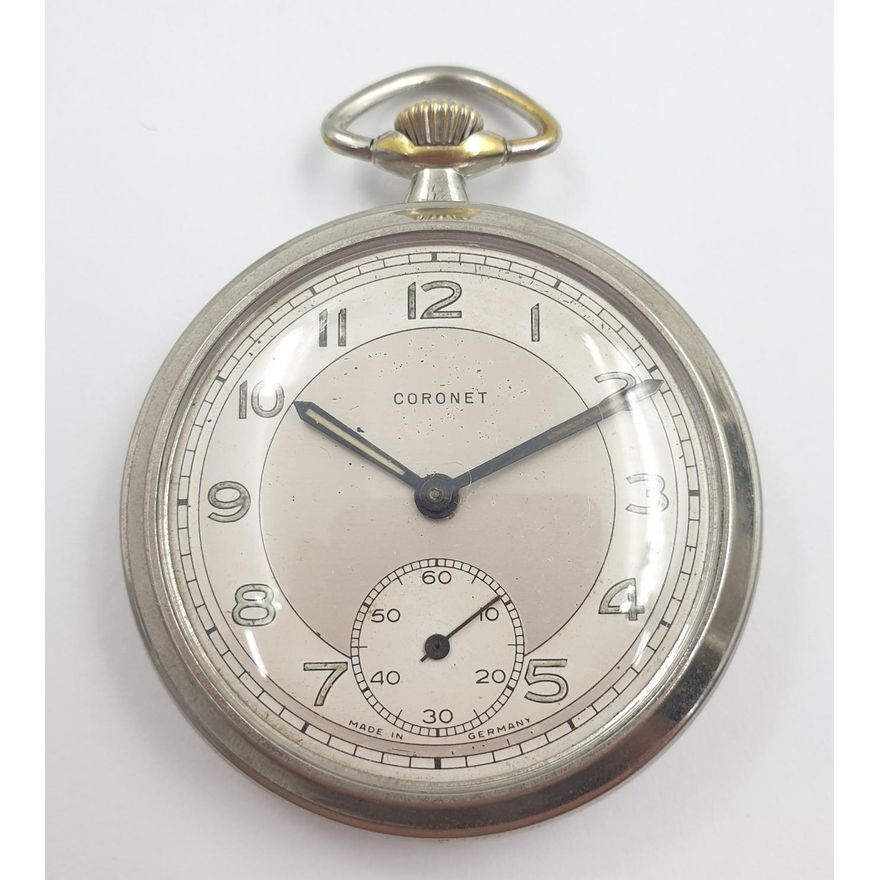 VINTAGE CORONET GERMAN MADE MECHANICAL OPEN FACE POCKET WATCH