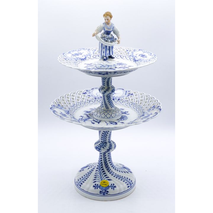 Antique Meissen Blue Onion Two-Tier Dessert Stand 15''x9.5''
