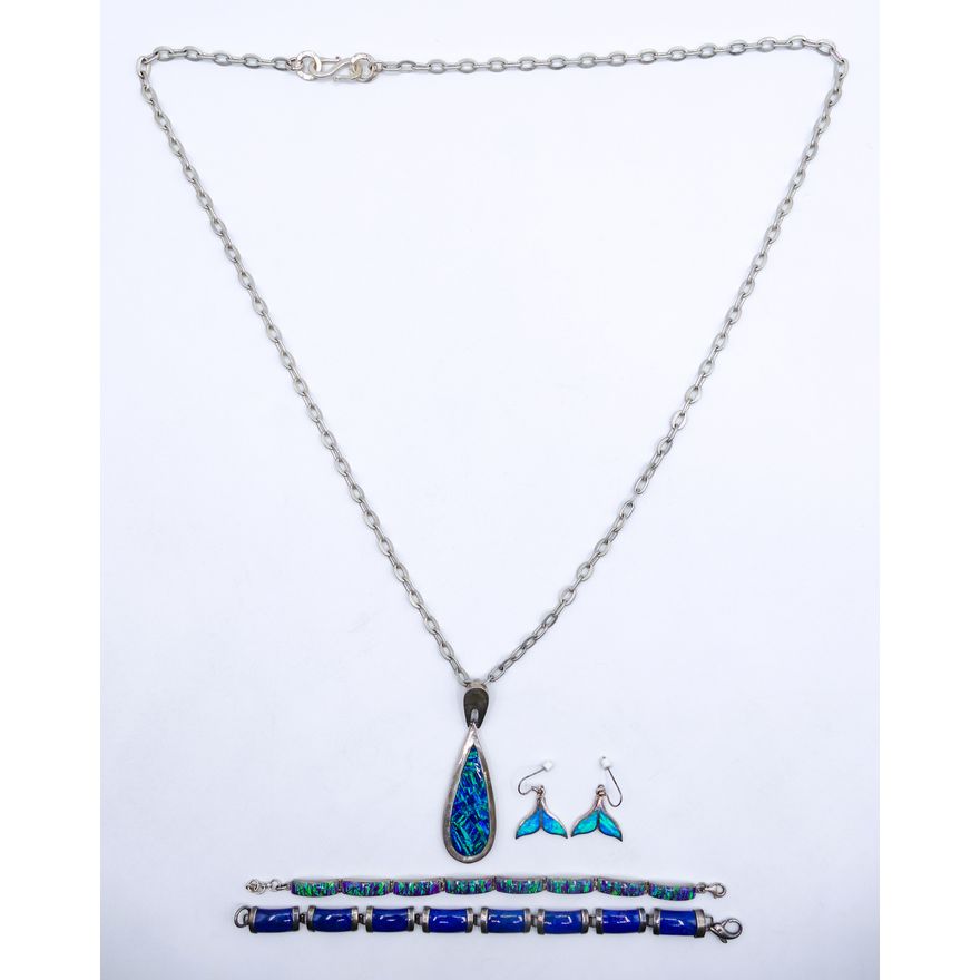 Box Sterling & Opal Pendant Necklace etc.