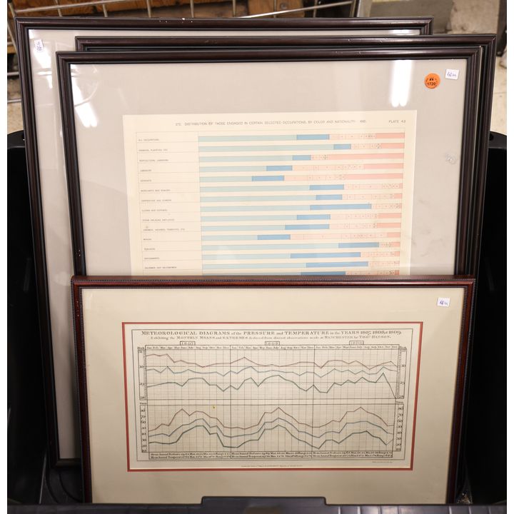4pc Antique and Vintage Charts Framed 21''x27'' Largest