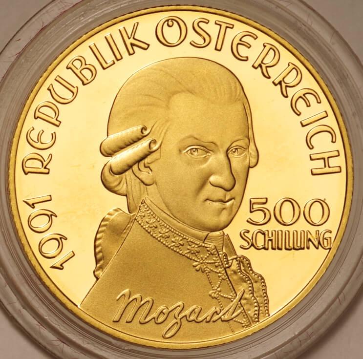 モーツアルト没後200年記念　500シリング金貨　プルーフ