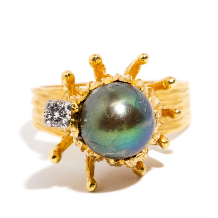 Pearl & Diamond 18ct Gold Ring ,