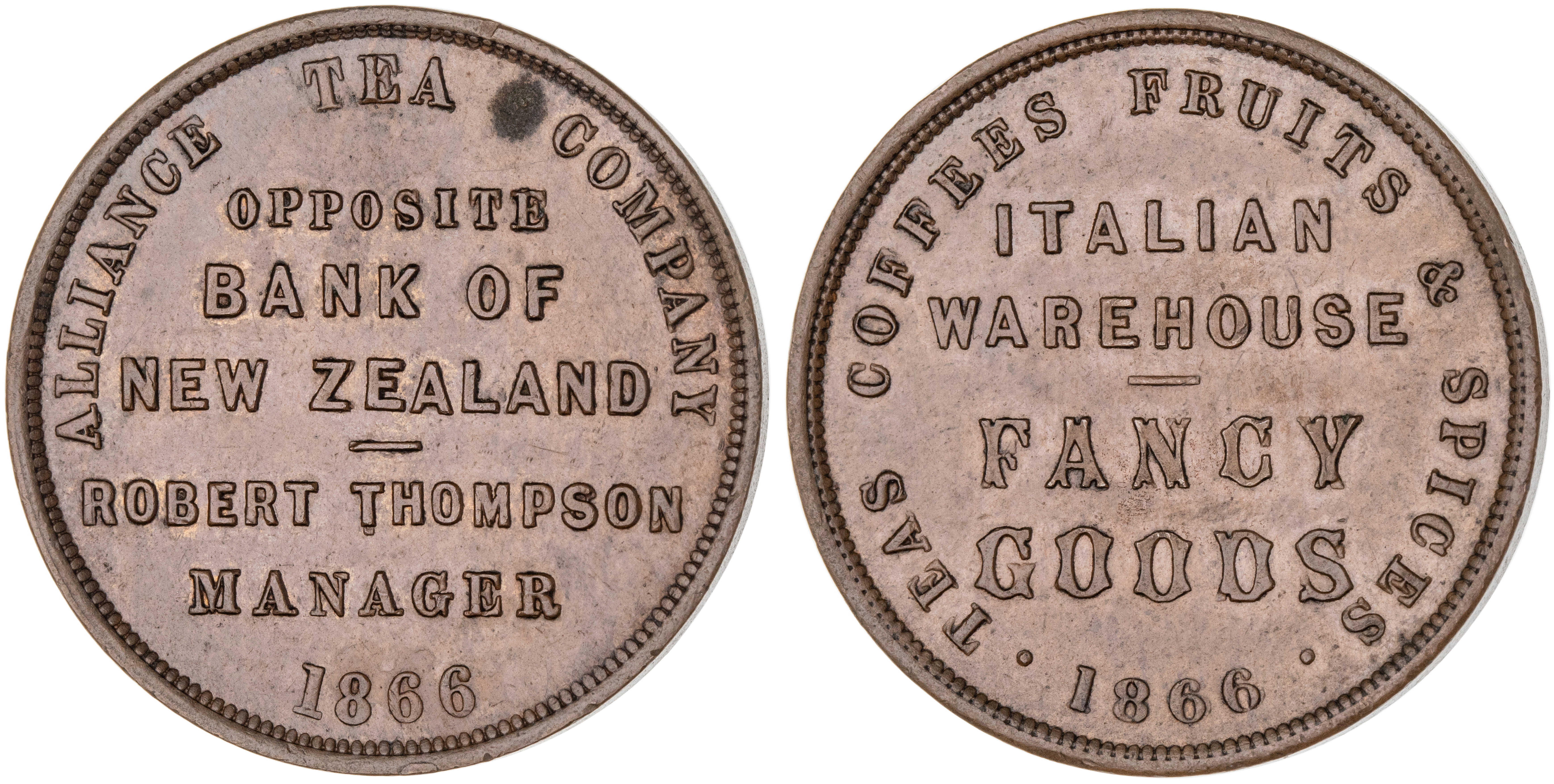 Christchurch, New Zealand, Alliance Tea Company, Penny, 1866, EF