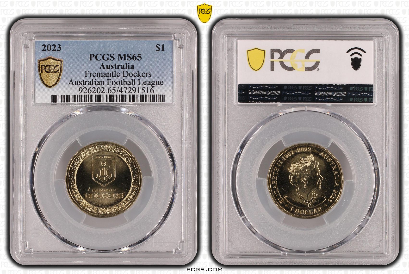 Elizabeth II, AFL- Fremantle Dockers, One Dollar, 2023, PCGS MS65