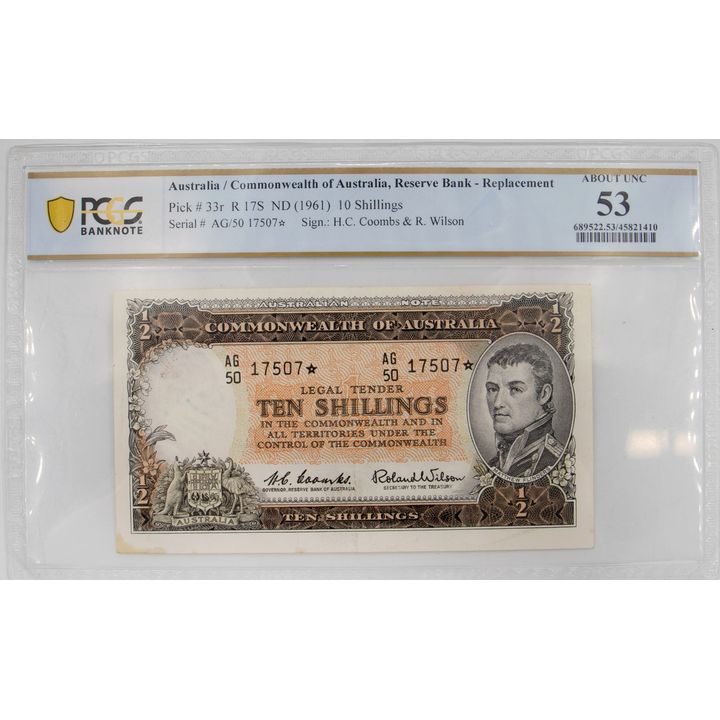 Coombs/Wilson, Ten Shillings, 1961, PCGS AU 53