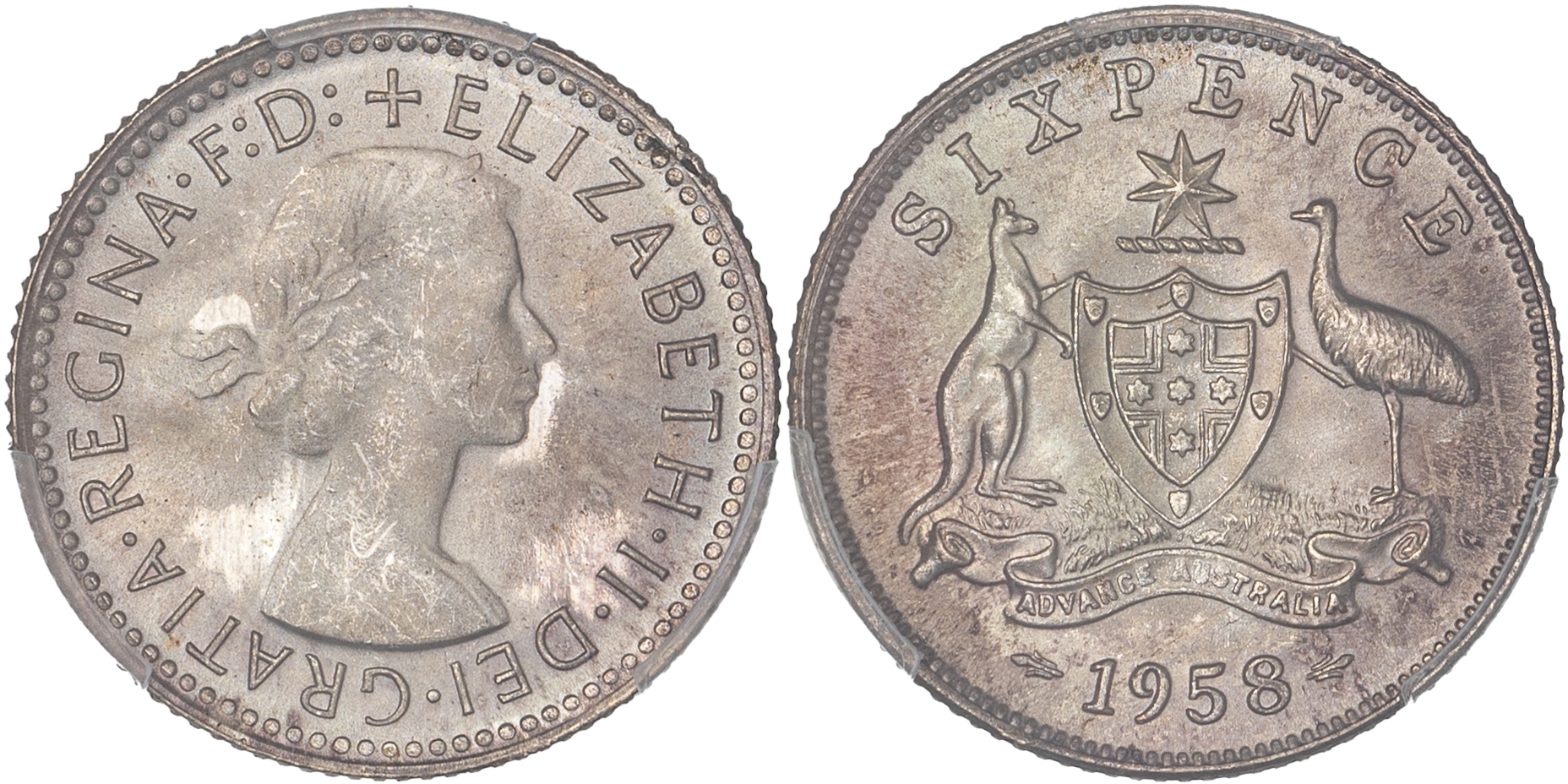 Elizabeth II, Sixpence, 1958, PCGS MS66