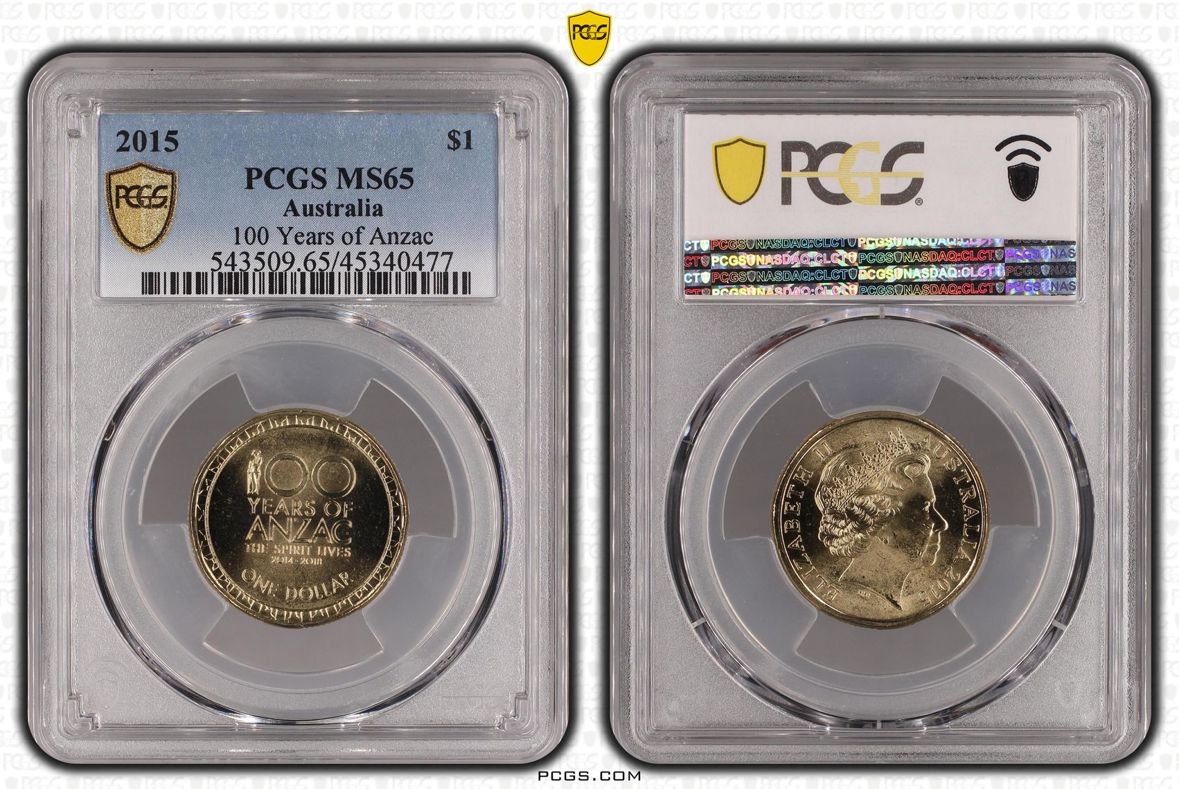 100 Years of Anzac, One Dollar, 2015, PCGS MS65