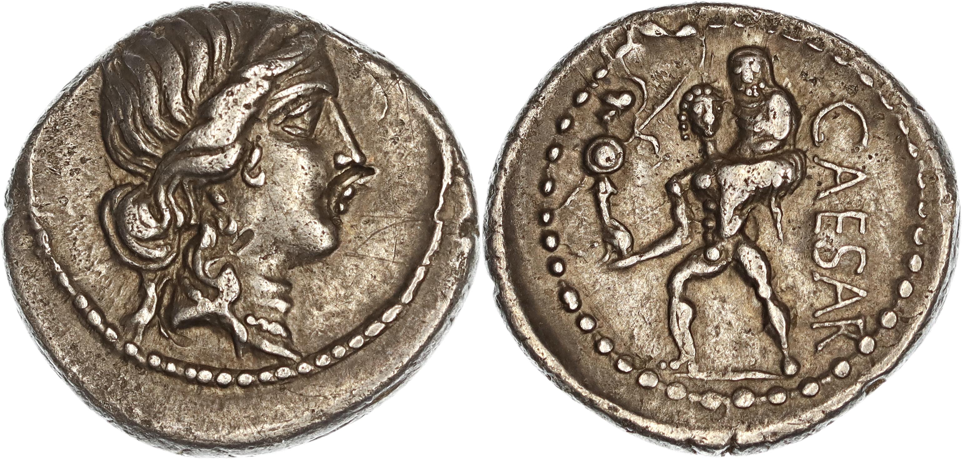 Roman Republic, Imperatorial Period, C. Julius C.f. C.n. Caesar, Silver Denarius, 48-47 BC, nVF