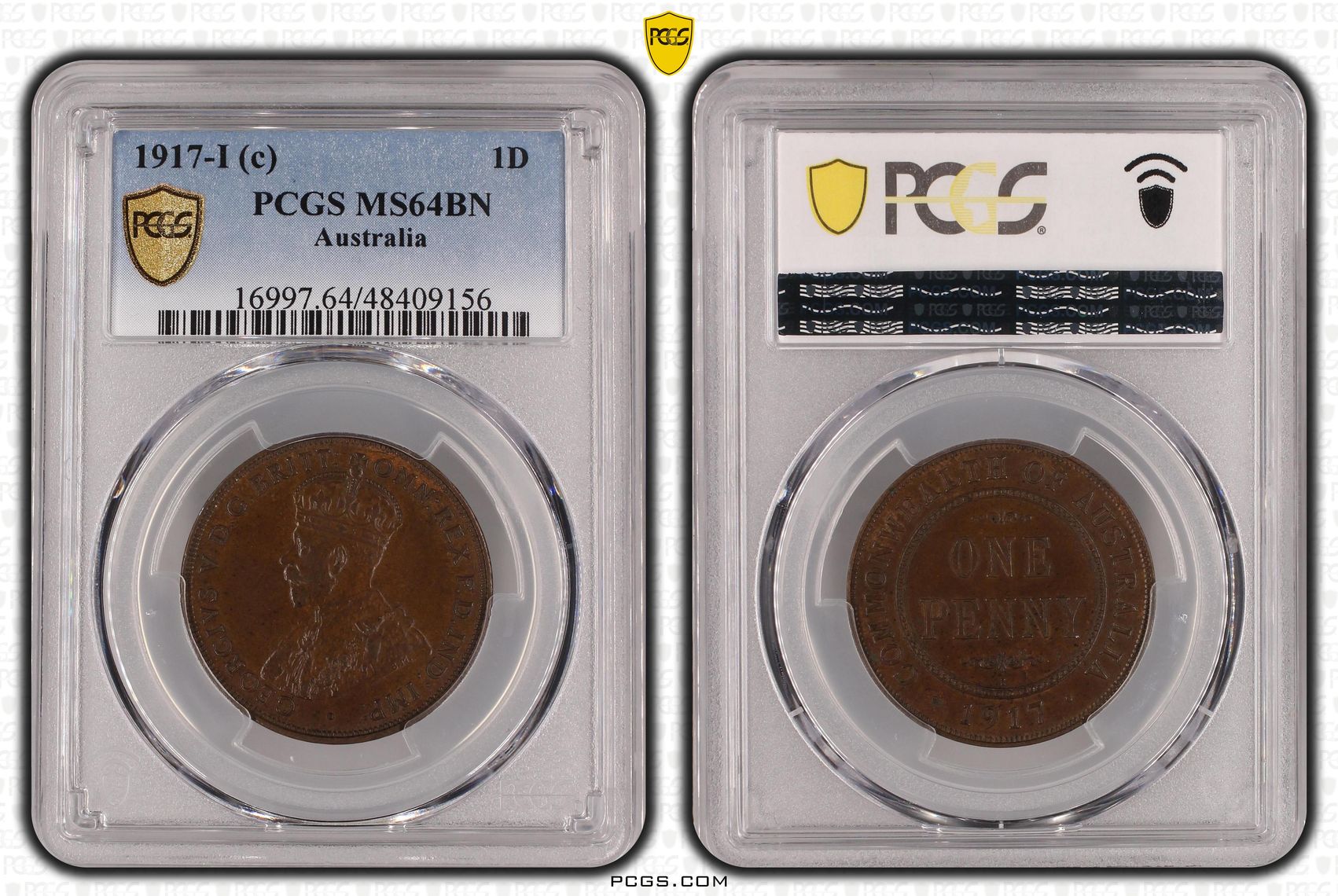 George V, Penny, 1917-I, PCGS MS64BN