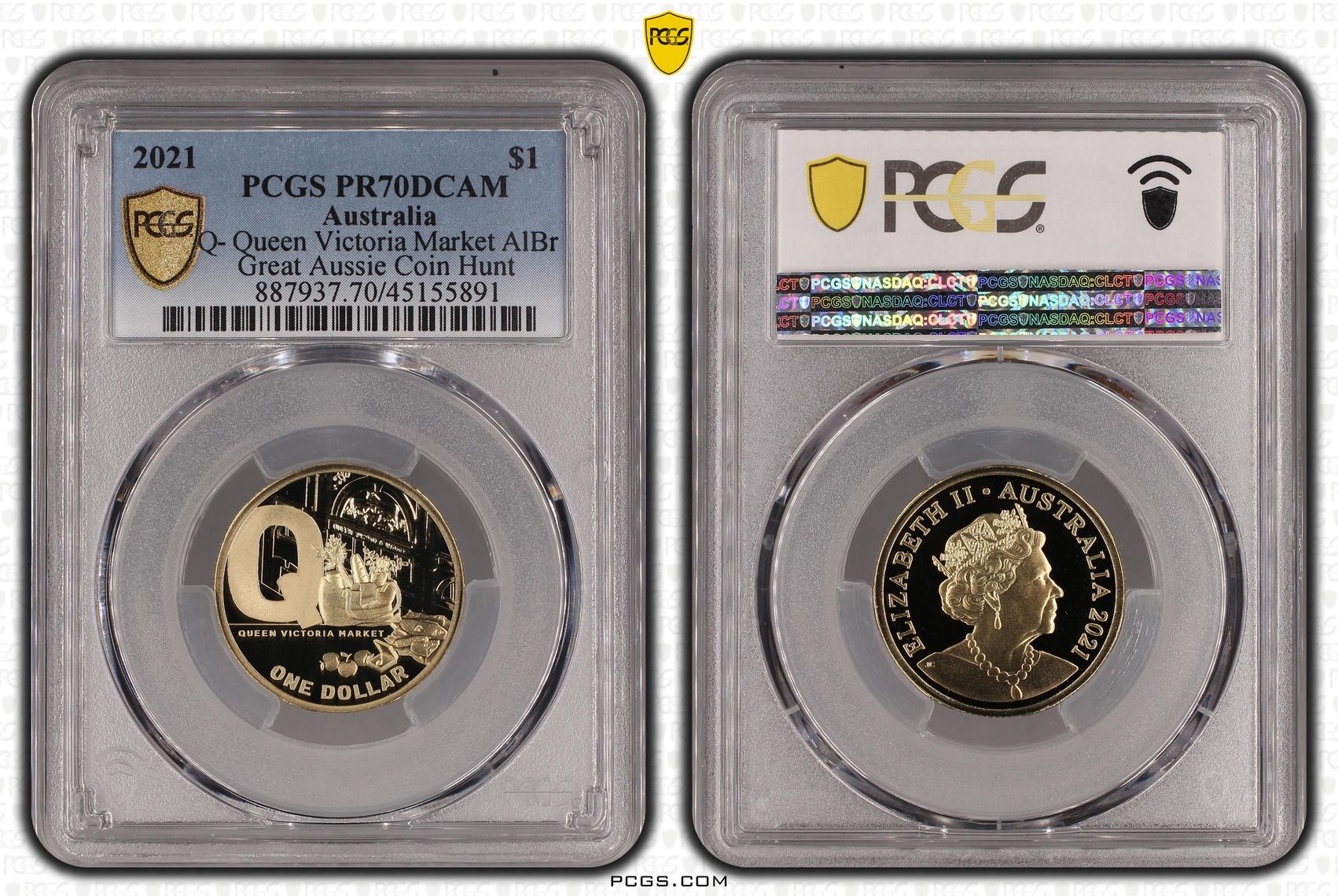 Q- Queen Victoria Market AlBr, One Dollar, 2021, PCGS PR70DCAM