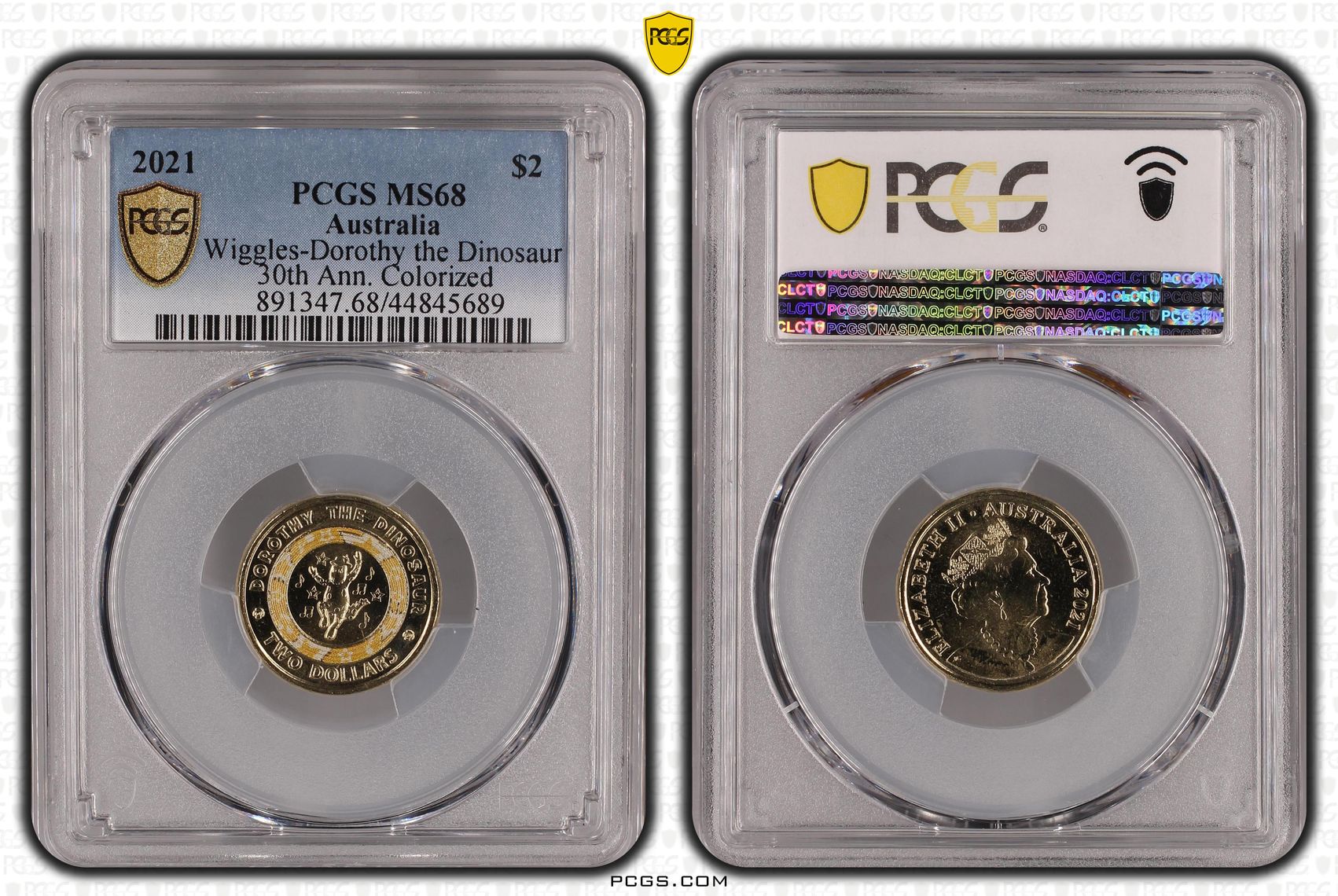 2021 Australia Two Dollar, $2 Wiggles-Dorothy the Dinosaur PCGS - MS68 POP 7/0 -689