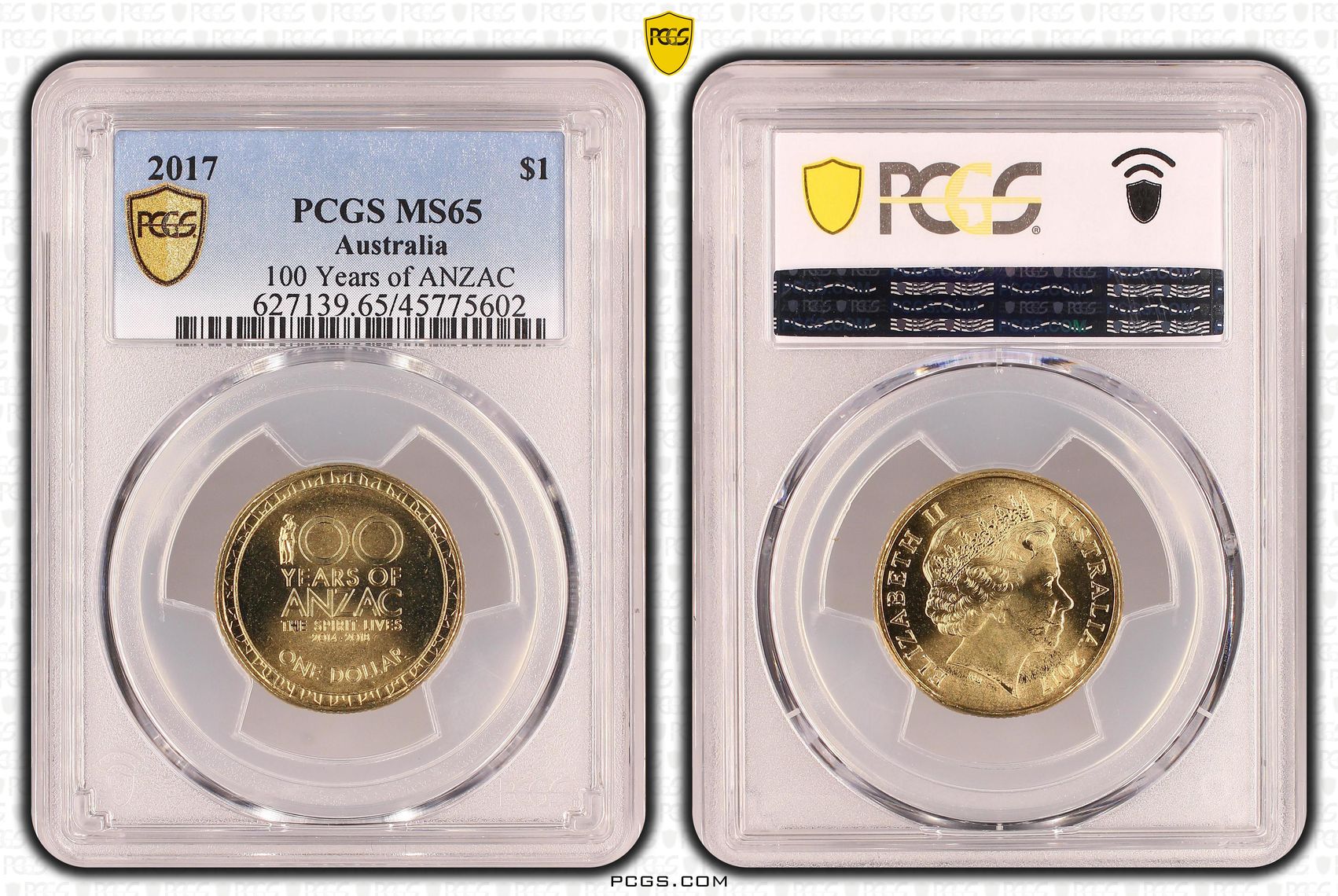 100 Years of ANZAC, One Dollar, 2017, PCGS MS65
