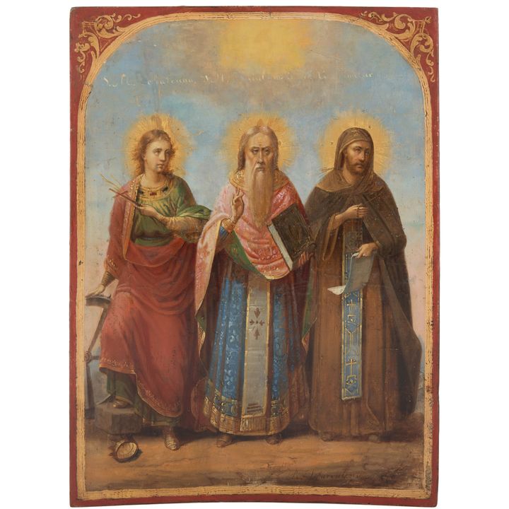 Ikona - Święta Katarzyna Aleksandryjska, Święci Cyryl i Metody, Bałkany, 1872 r.