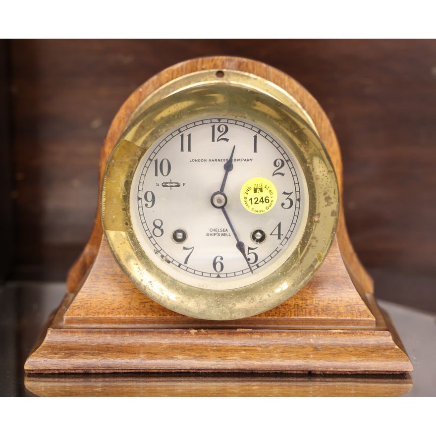 Old Chelsea Ship's Bell Brass Clock on Stand 6.5''x8'' - London Harness Company