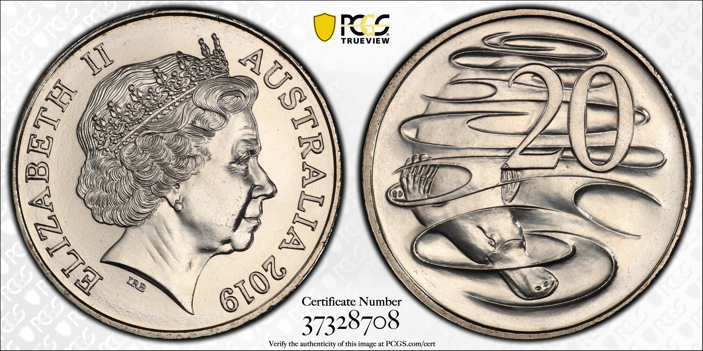288 · Elizabeth II, I. Rank-Broadley Effigy , Twenty Cent, 2019, PCGS MS66
