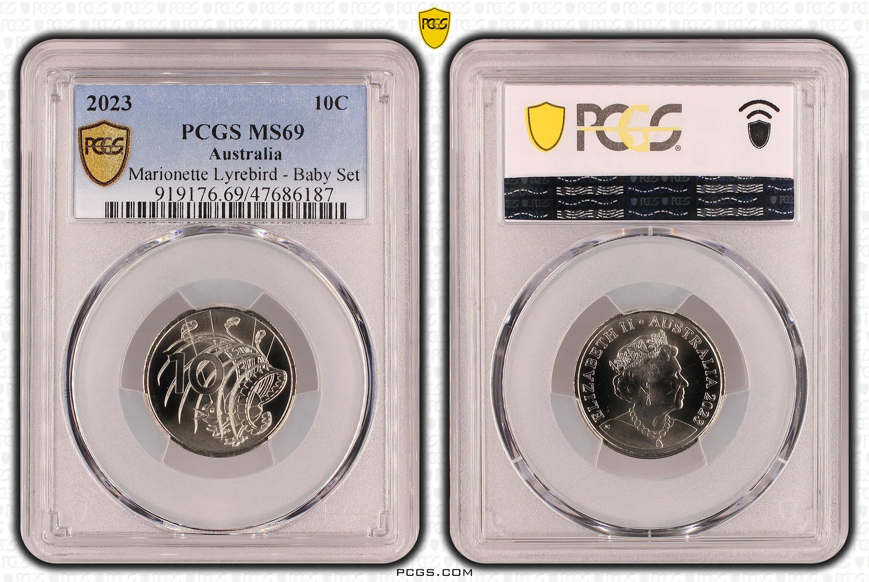 Elizabeth II, Marionette Lyrebird - Baby Set , Ten Cent, 2023, PCGS MS69
