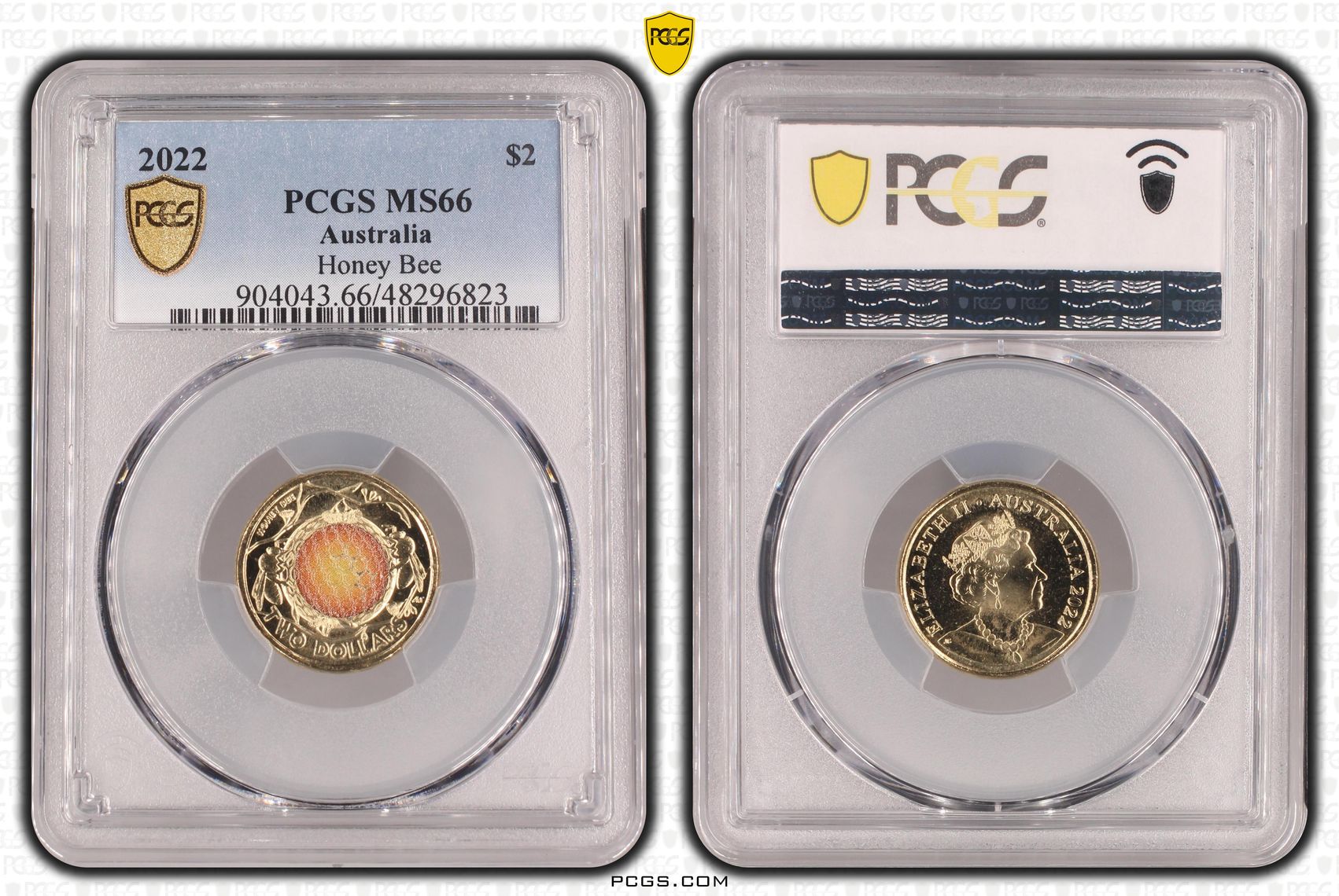 Honey Bee Colourised, Two Dollar, 2022, PCGS MS66