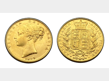 1843 VICTORIA YOUNG HEAD LONDON MINT SHIELD GOLD SOVEREIGN