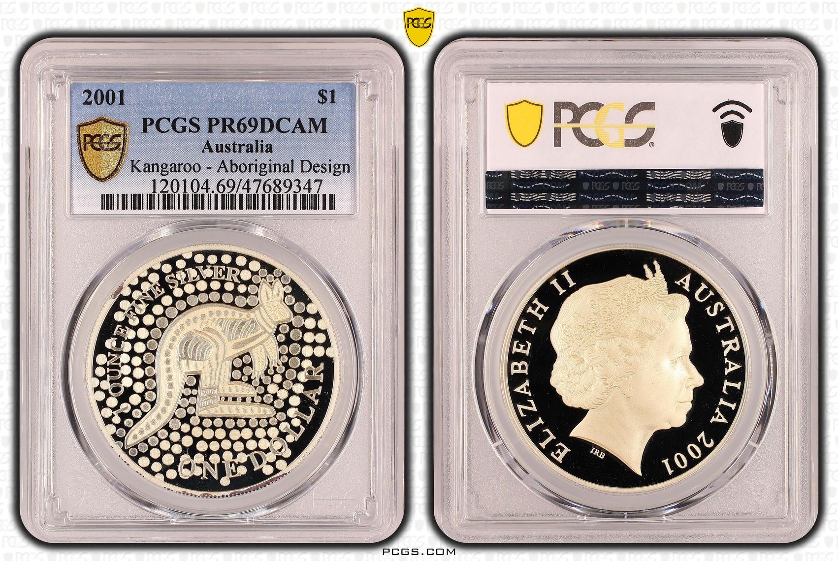 Kangaroo - Aboriginal Design , One Dollar, 2001, PCGS PR69DCAM