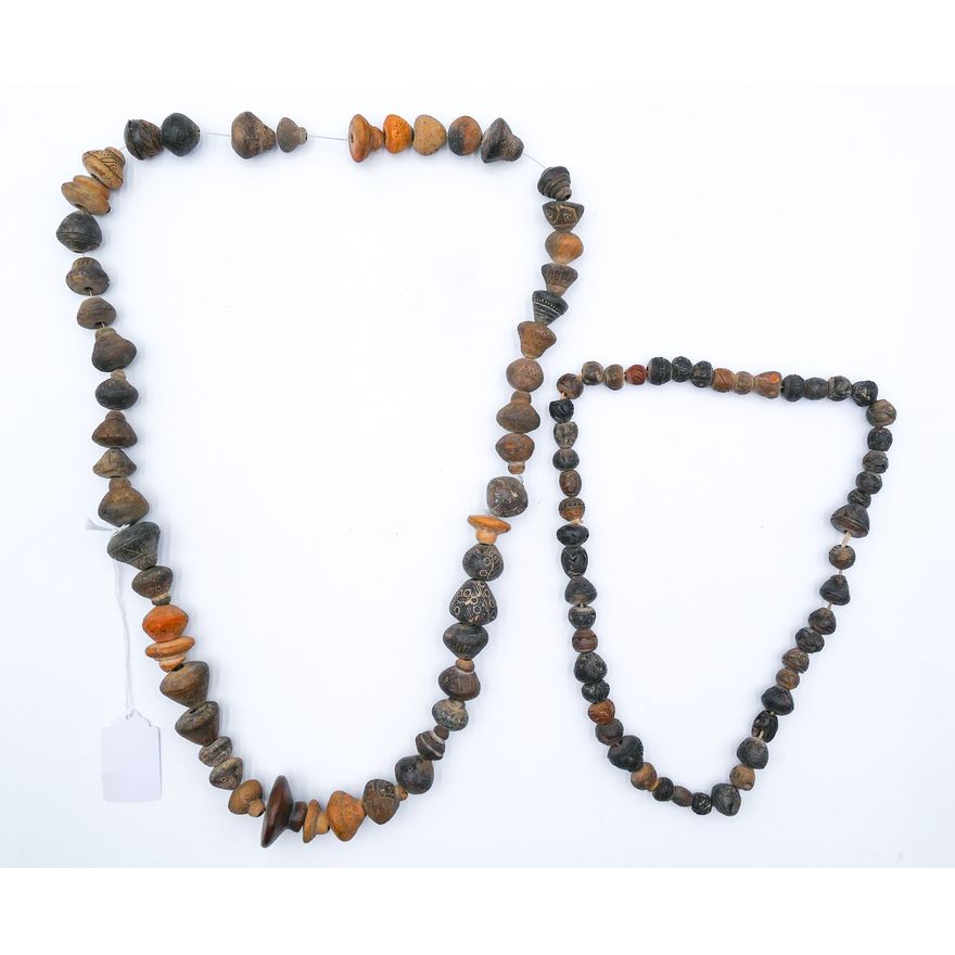 2 Strand Old African Clay Trade Bead Necklaces