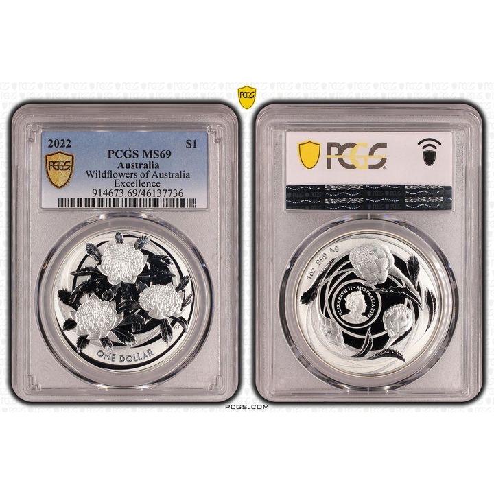 Wildflowers of Australia POP 3/0, 1oz Silver, One Dollar, 2022, PCGS MS69