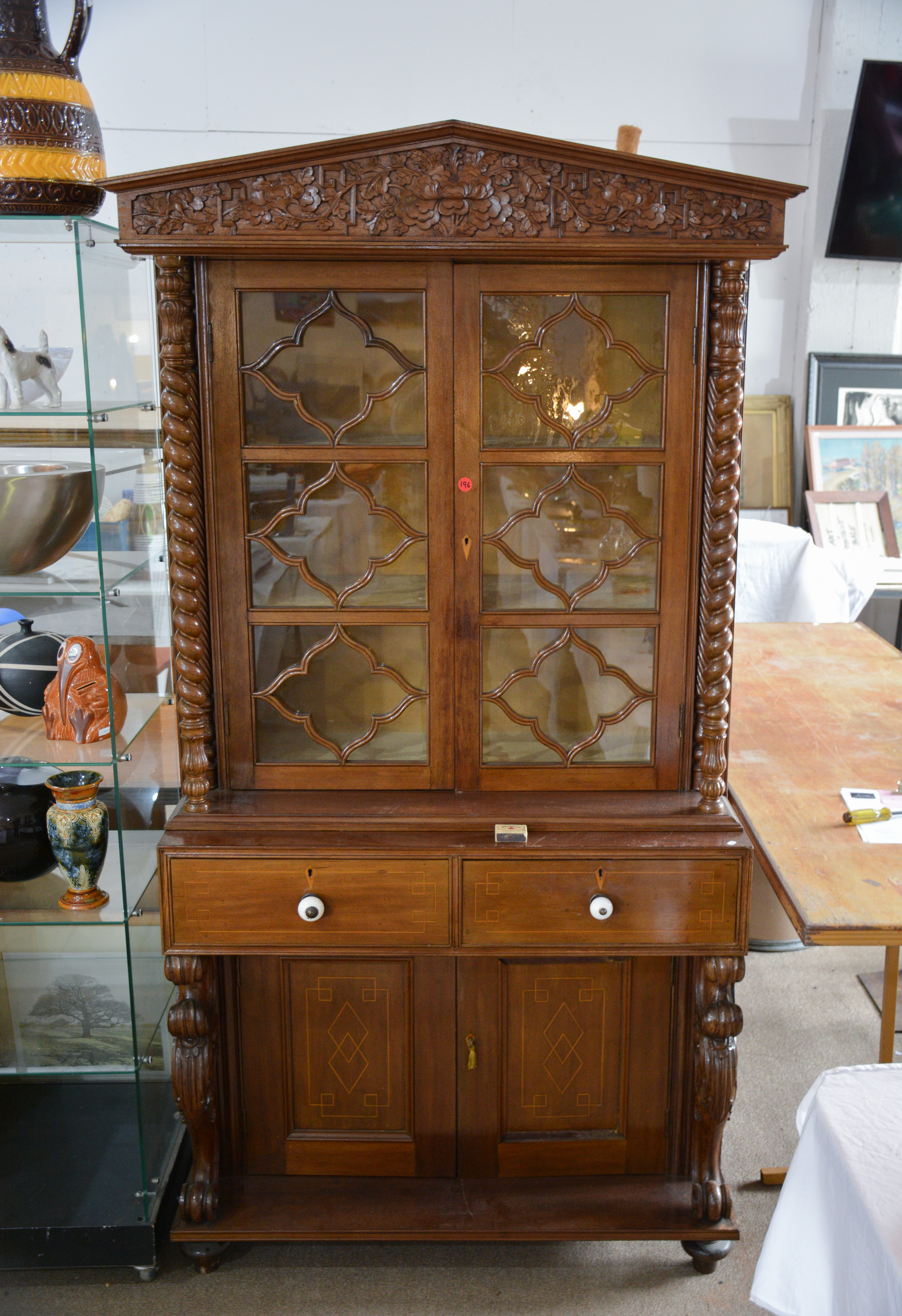 Vintage Wooden Carved Large Cabinet w Drawers — sold at auction in New Zealand for $200