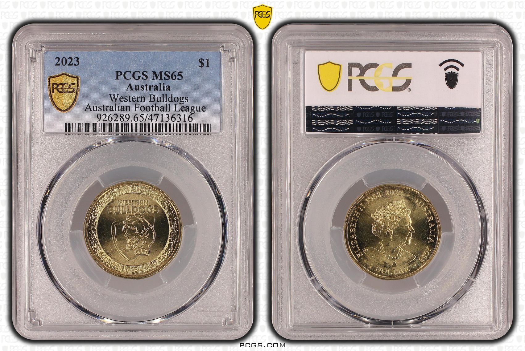 Elizabeth II, AFL - Western Bulldogs , One Dollar, 2023, PCGS MS65