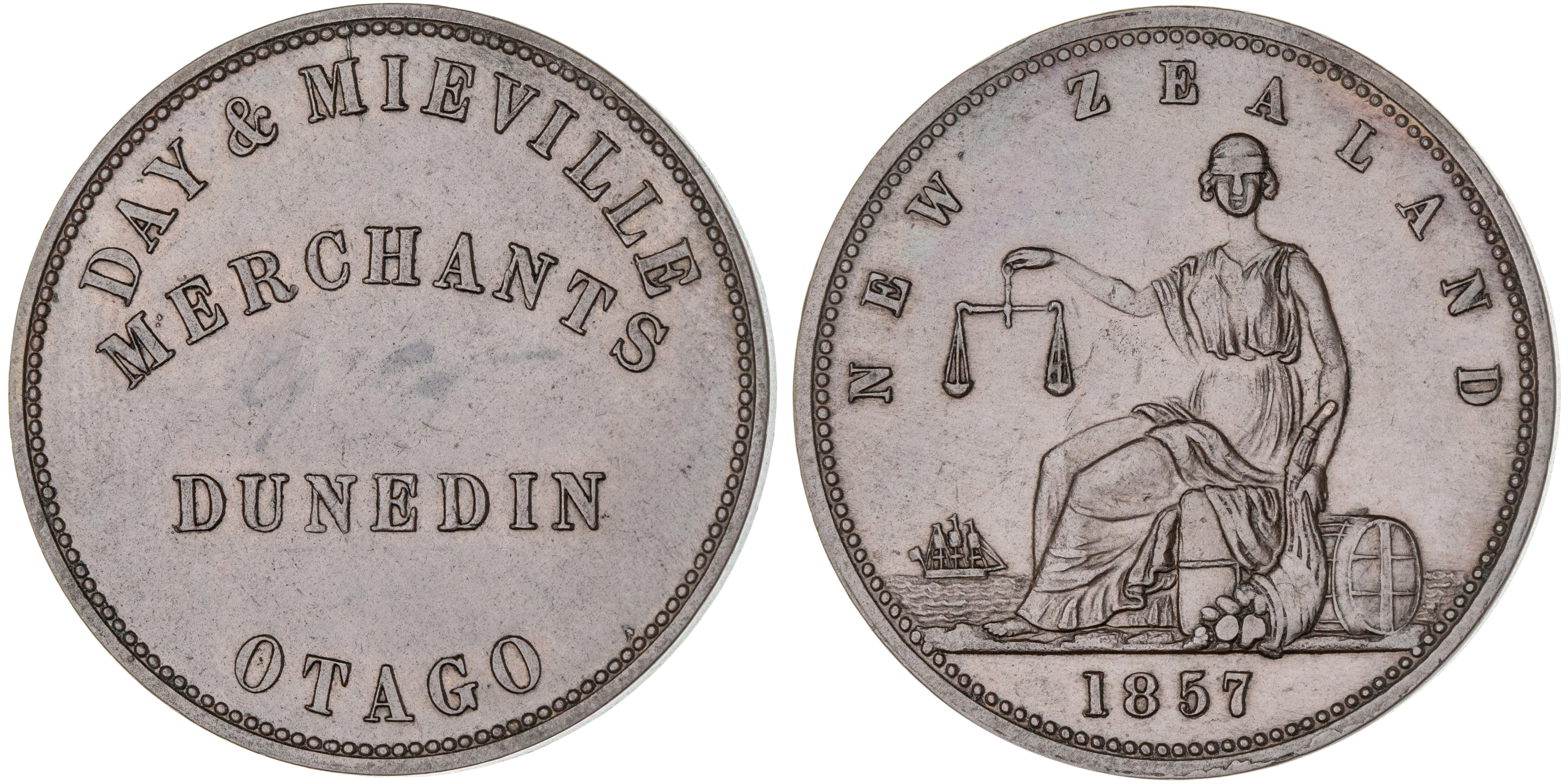 Dunedin, New Zealand, Day & Mieville, Penny, 1857, EF