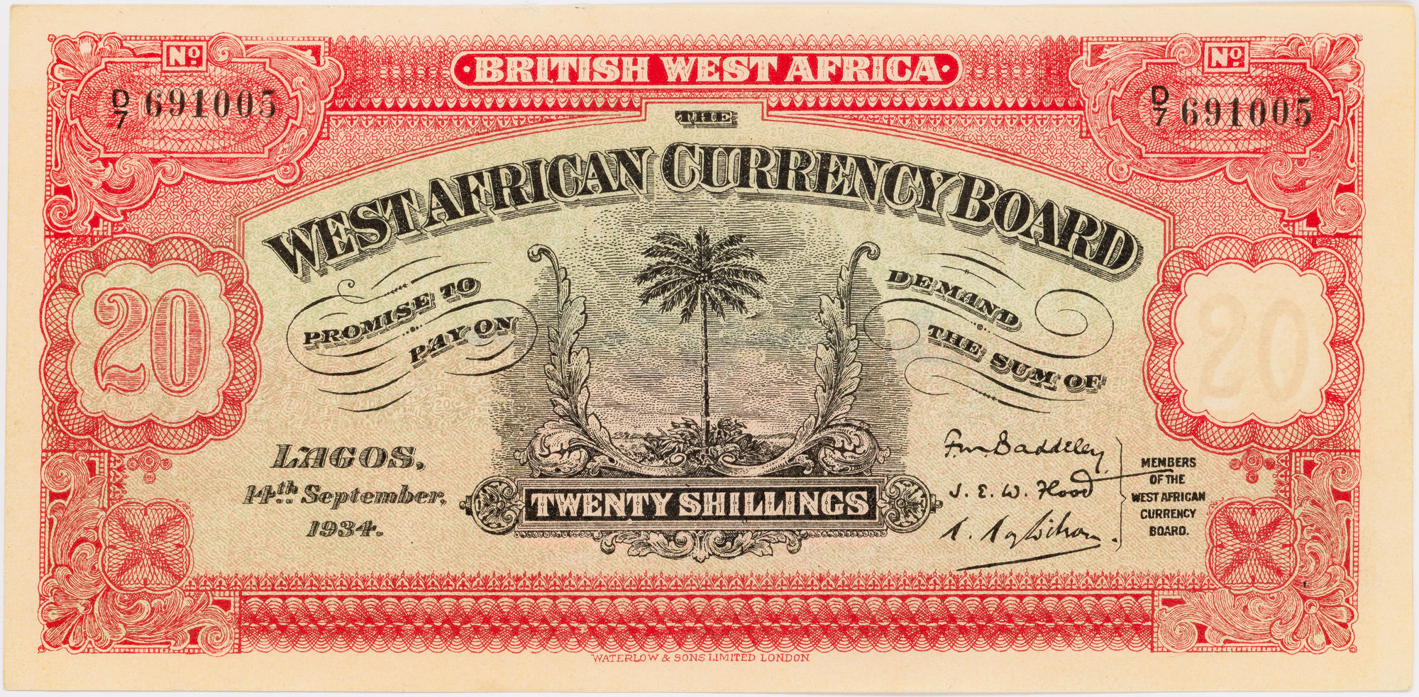 British West Africa, West African Currency Board, Twenty Shillings, 1934, gEF