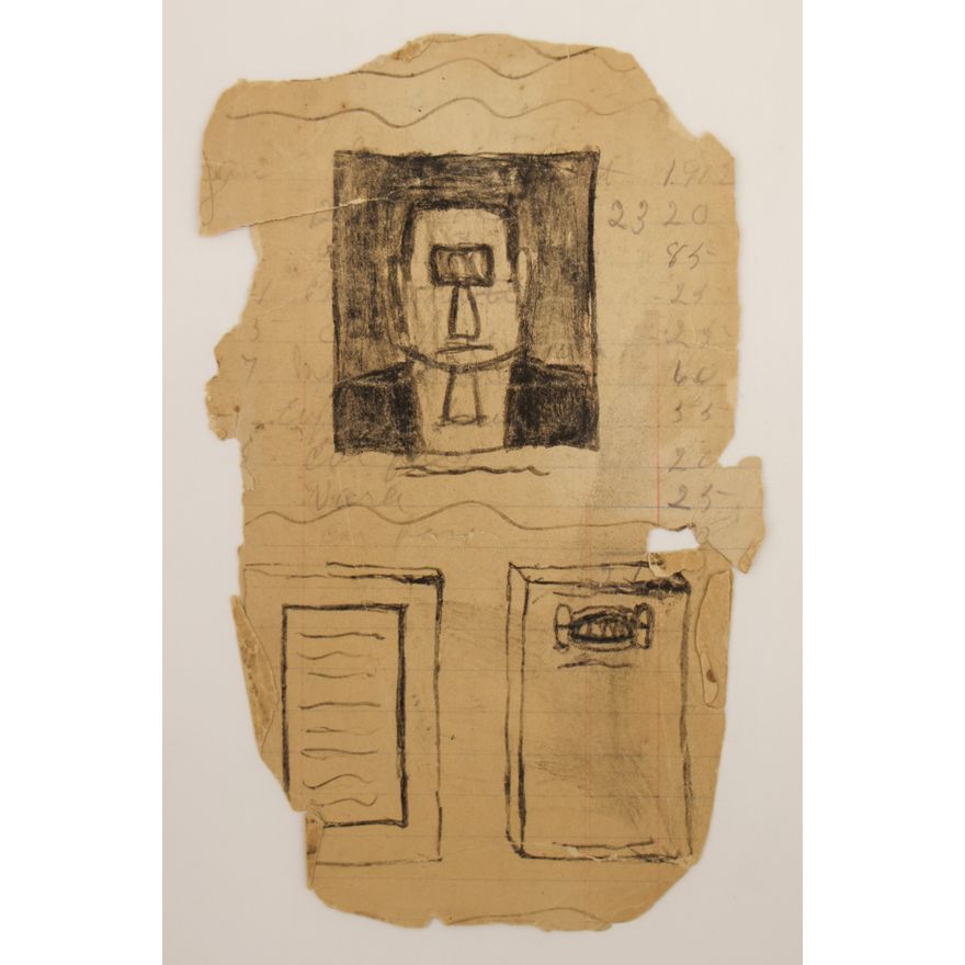 James Castle ''Portrait and Doors'' Soot & Spit