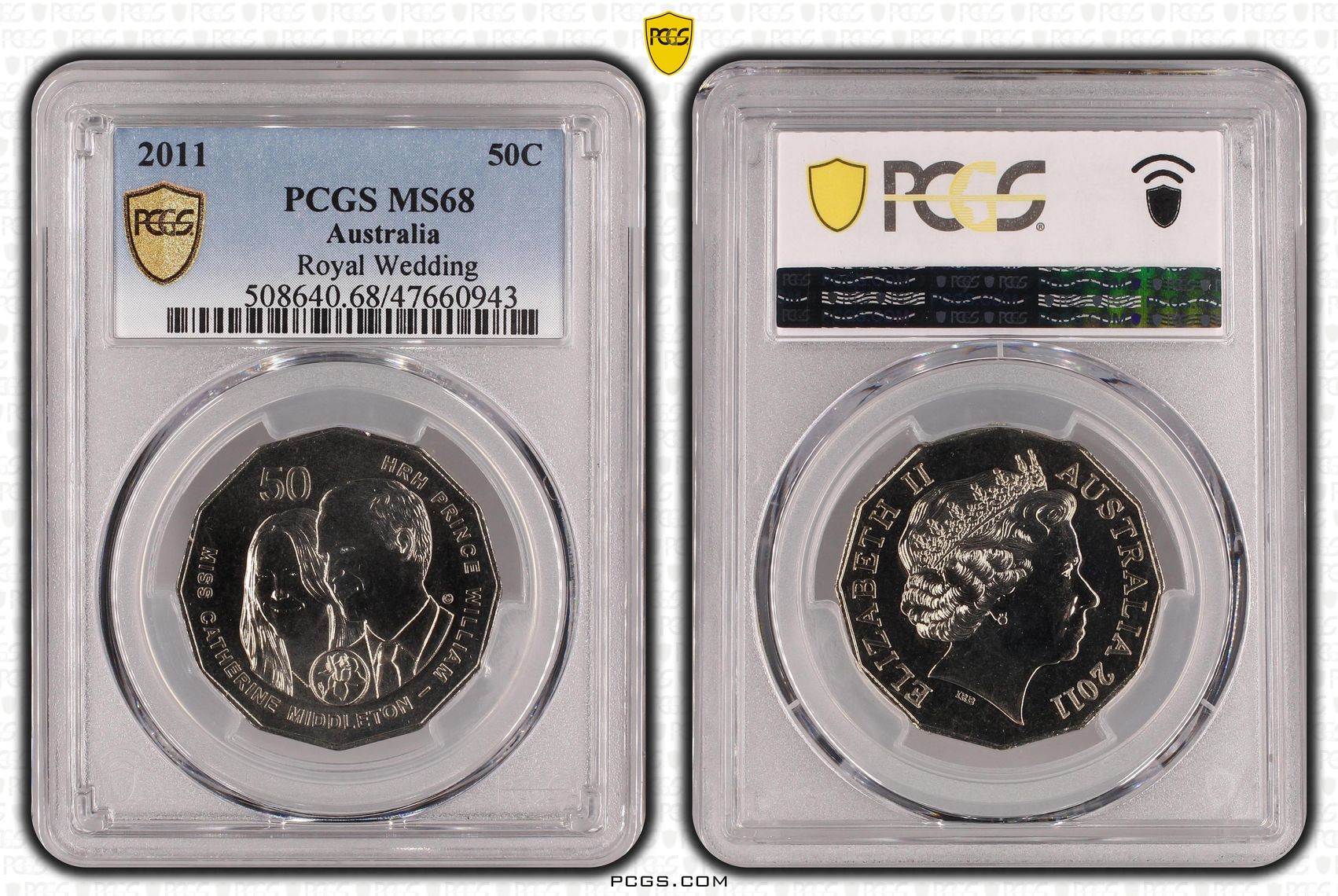 Elizabeth II, Royal Wedding, Fifty Cent, 2011, PCGS MS68