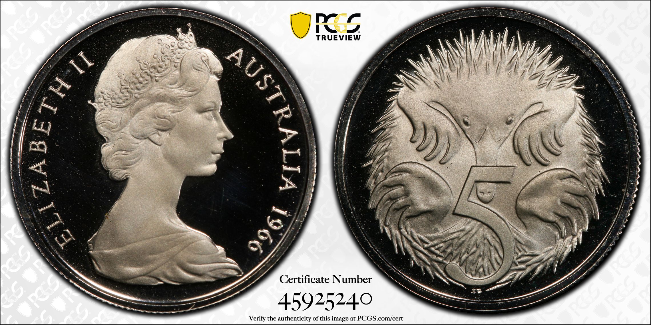 Elizabeth II, Five Cent, 1966, PCGS PR69DCAM