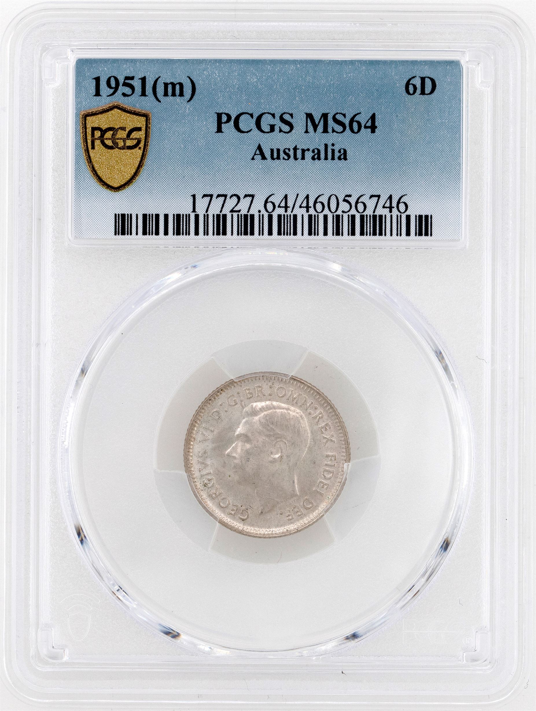 1951(m) Australia Sixpence Silver PCGS - MS64 -746