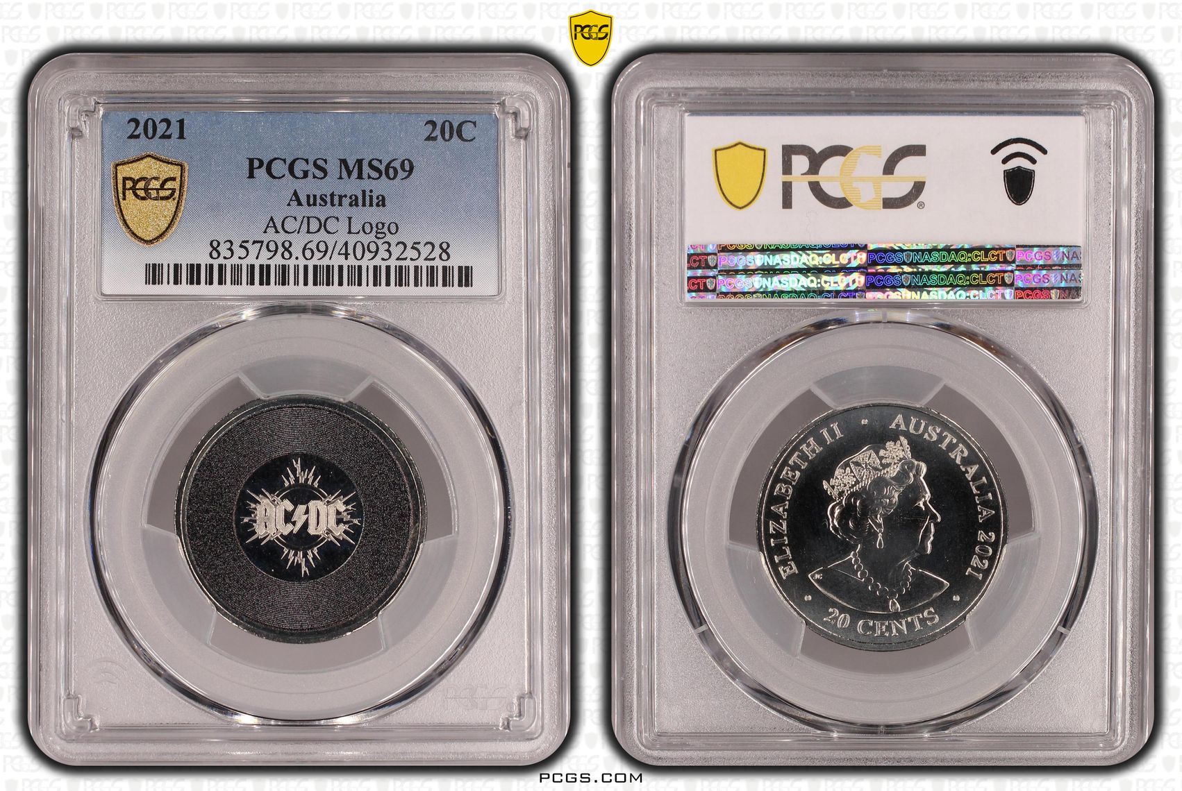 AC/DC Logo, Twenty Cent, 2021, PCGS MS69