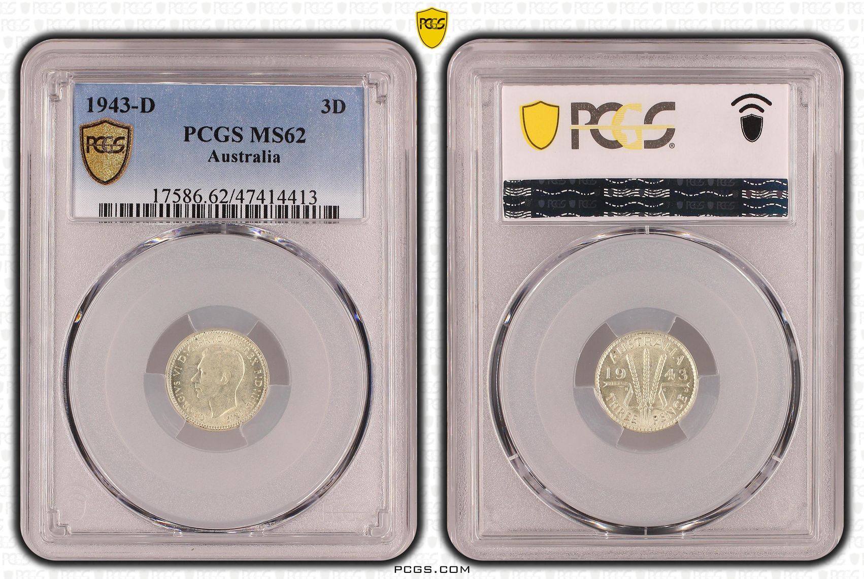 Threepence, 1943-D, PCGS MS 62