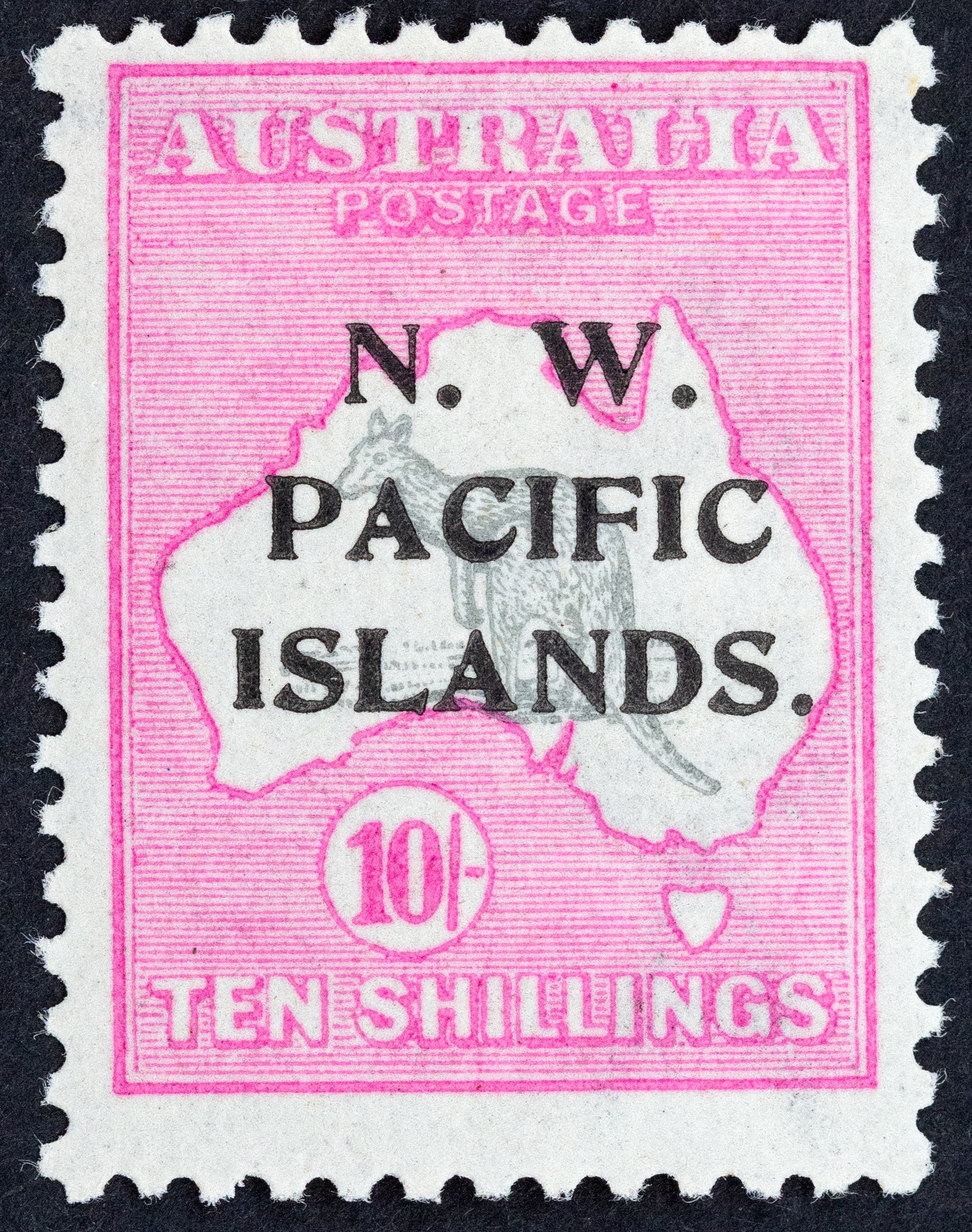 New Guinea, Third Watermark Kangaroo NWPI Overprints, Ten Shillings, Grey & Bright Pink, 1919, MVLH
