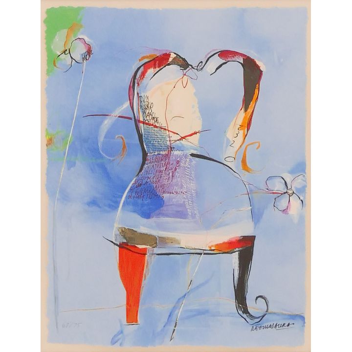 Reguessaura Abstract Chair S/N Serigraph Gallery Framed- 21x18''
