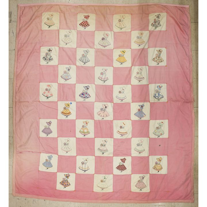 Vintage Sunbonnet Babies Patchwork Quilt 6'x7' Approx.