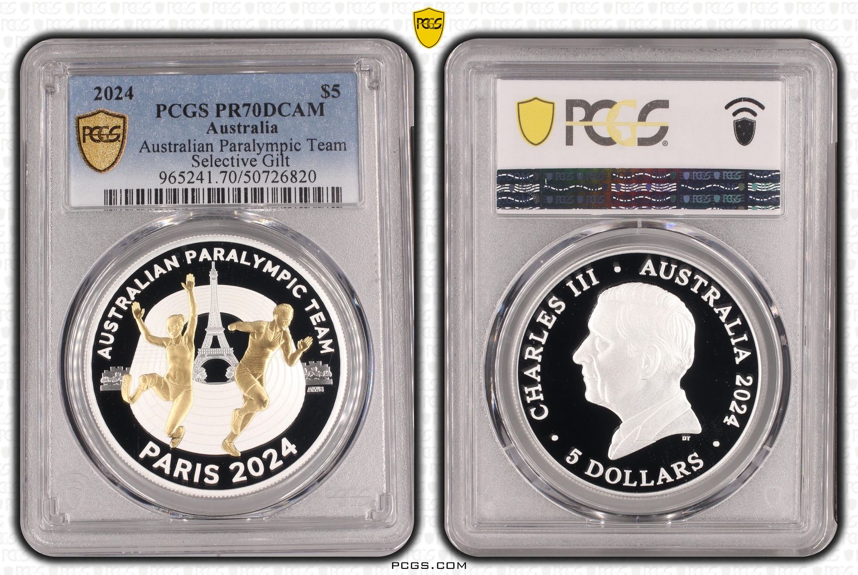 Australian Paralympic Team - Selective Gilt POP 5/0, Five Dollar, 2024, PCGS PR70DCAM