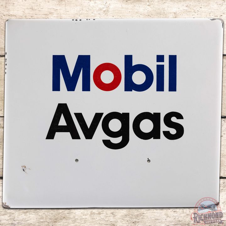 Mobil Avgas SS Porcelain Gas Pump Plate Sign