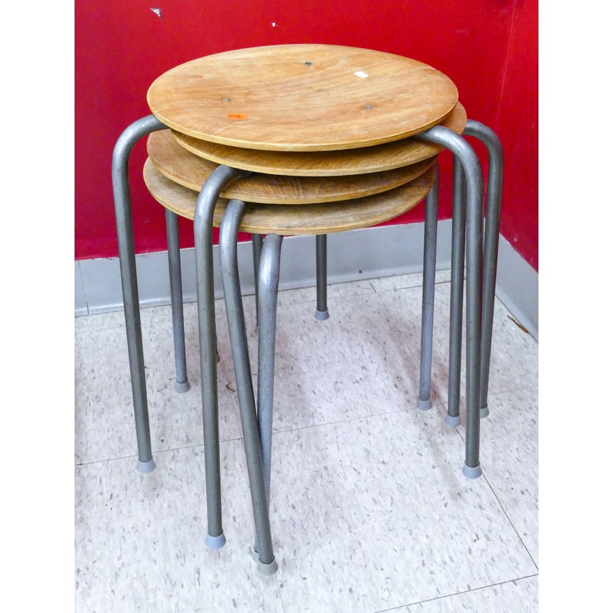 4pc Danish Mid Century Stacking Teak Stools 18''x14''