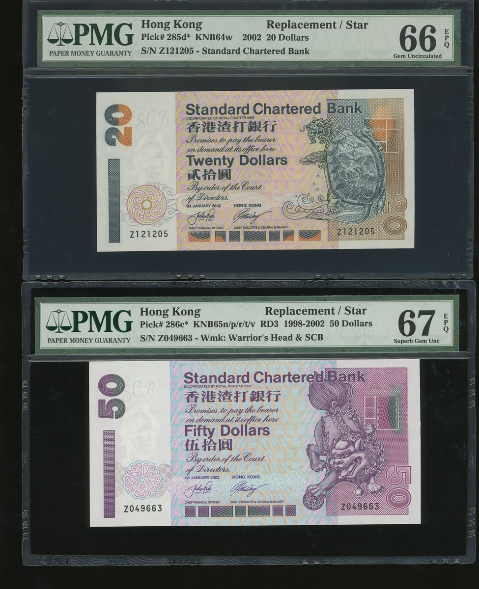 Standard Chartered Bank, group of 4x replacement notes, $20, $50 | Barnebys