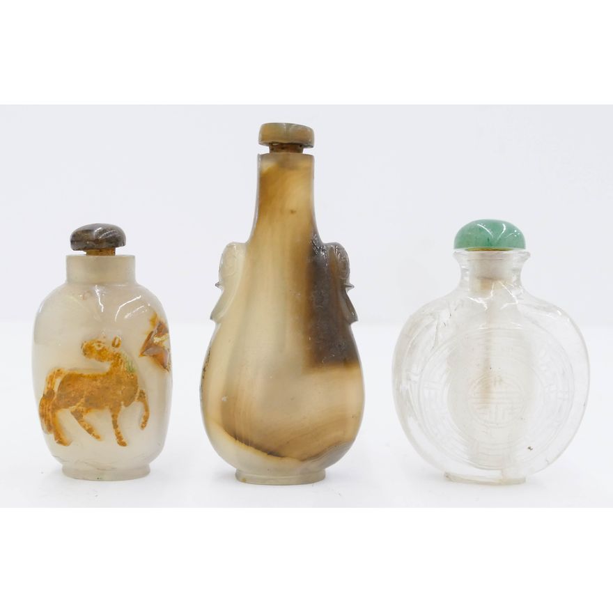 3pc Chinese Qing Stone Snuff Bottles