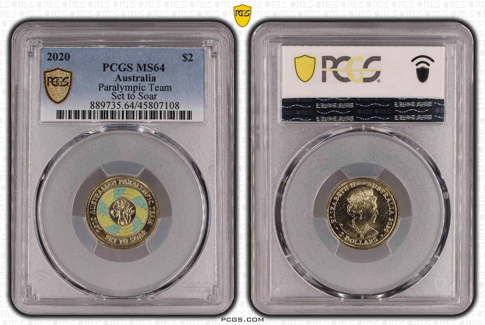 Paralympic Team Set to Soar - Colourised, Two Dollar, 2020, PCGS MS64