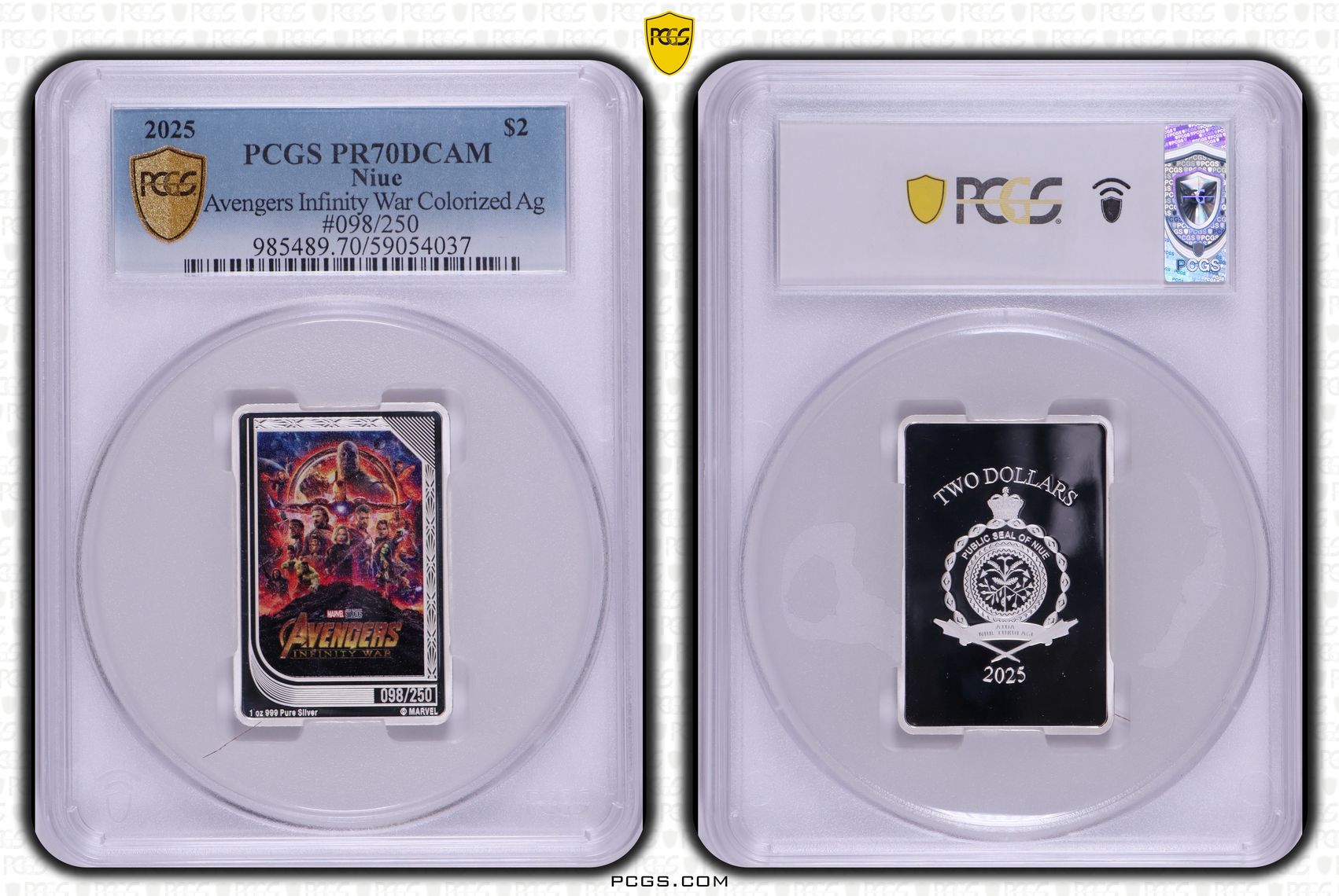 Niue, Avengers Infinity War Colorized Ag, POP 1/0, Two Dollar, 2025, PCGS PR70DCAM