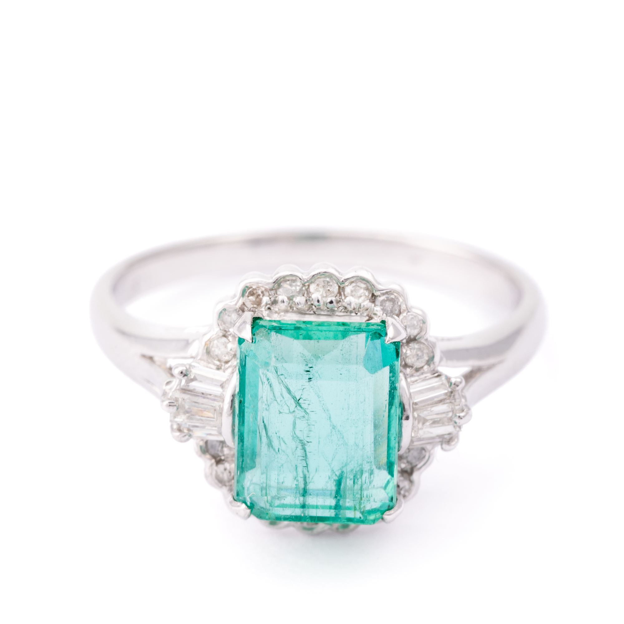 2.00 Carat Emerald and Diamond Ring in Platinum ,