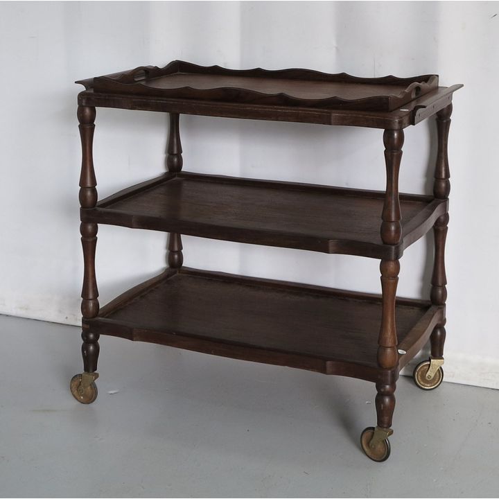IMBUIA TRAY TOP THREE-TIER TROLLEY