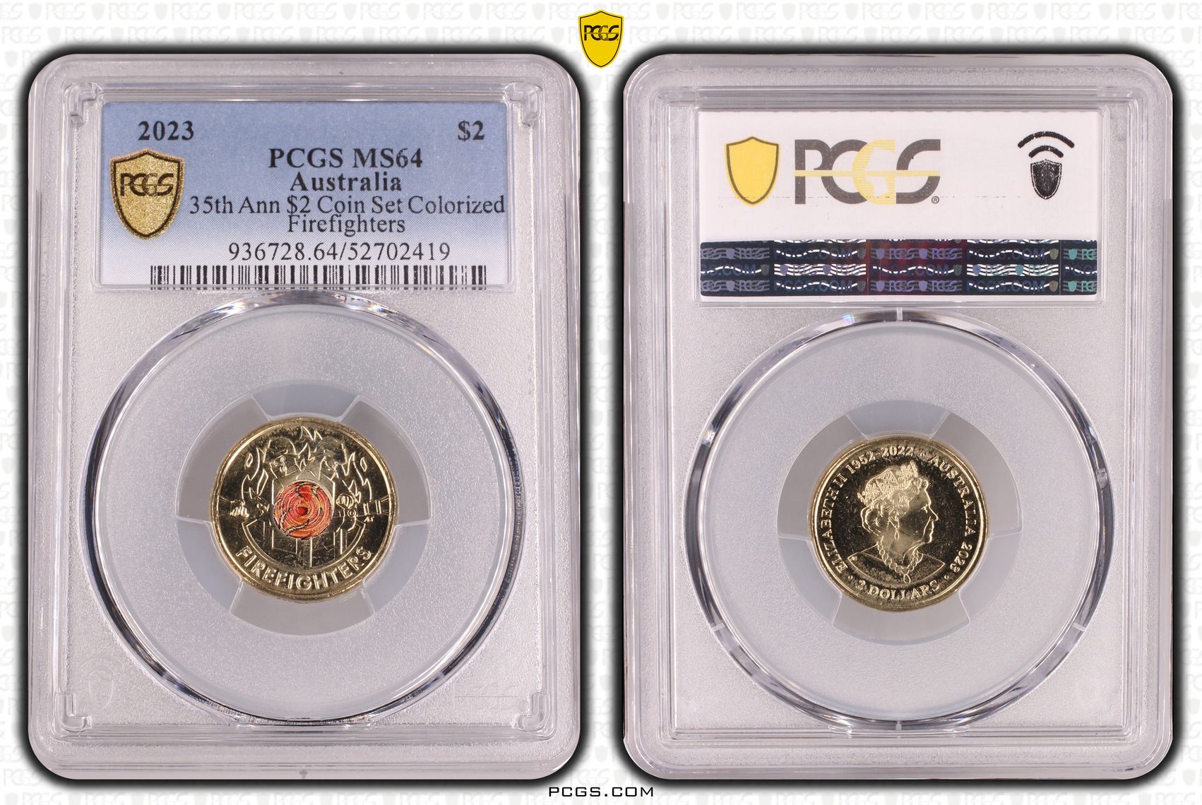 35th Ann $2 Coin Set Colorized Firefighters, Two Dollar, 2023, PCGS MS64